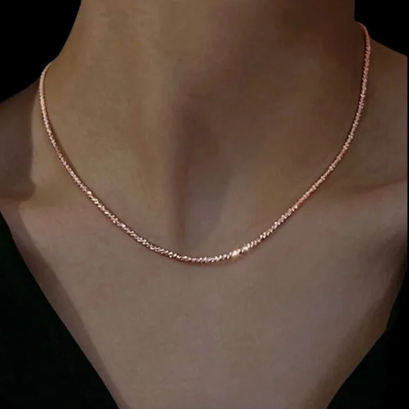 Minimalist Silver Plated Glittery rose gold rope chain necklace. New. - Picture 8 of 13